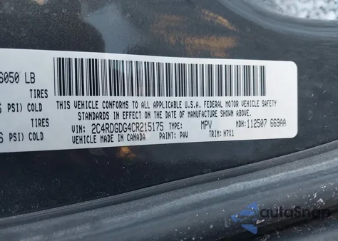 2012 Dodge Grand Caravan Crew z USA, uszkodzony, nr VIN 2C4RDGDG4CR215175